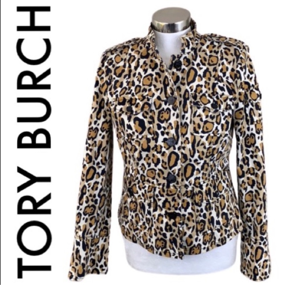 Tory Burch Leopard Print Denim Jacket, 8